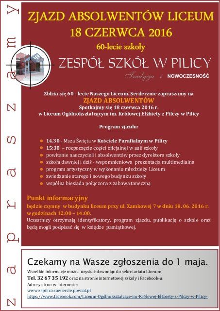 Zbliża się 60-lecie Naszego Liceum w Pilicy