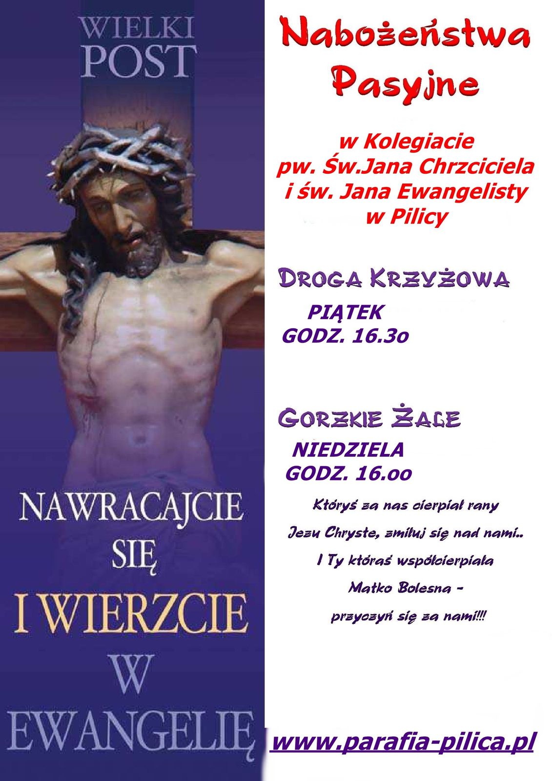 Zapraszamy na Nabożeństwa Pasyjne